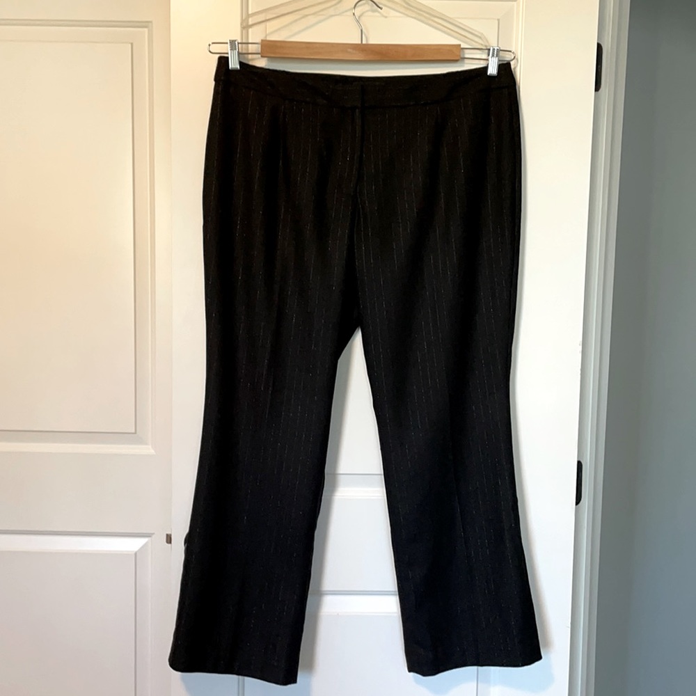 Talbots black wool pants with silver shimmer pinstripe